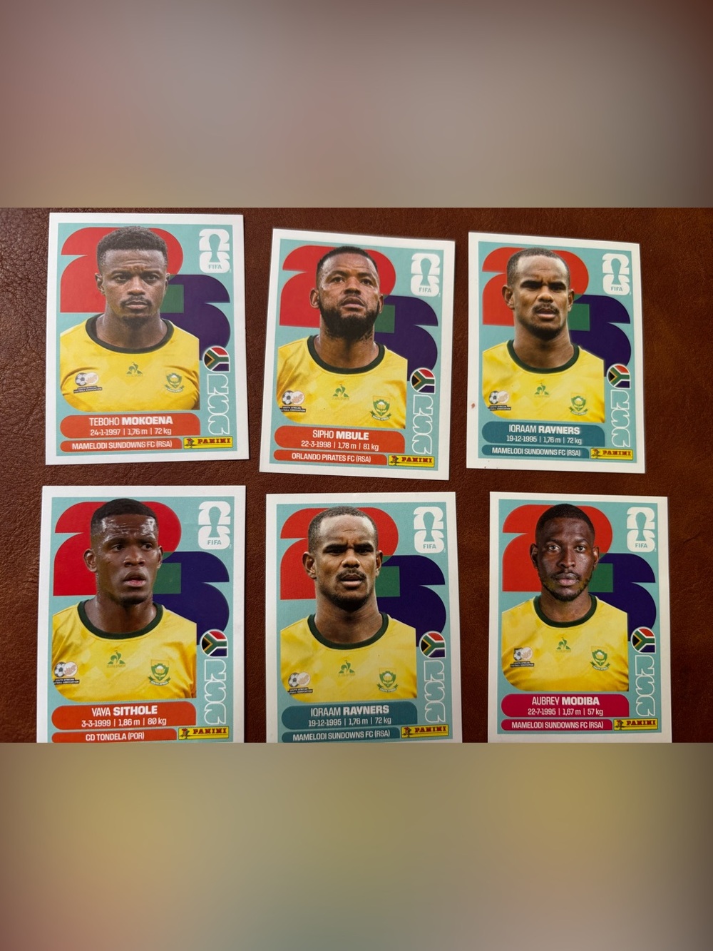 South Africa Football Trading Cards - Yellow Jersey - Set of 6